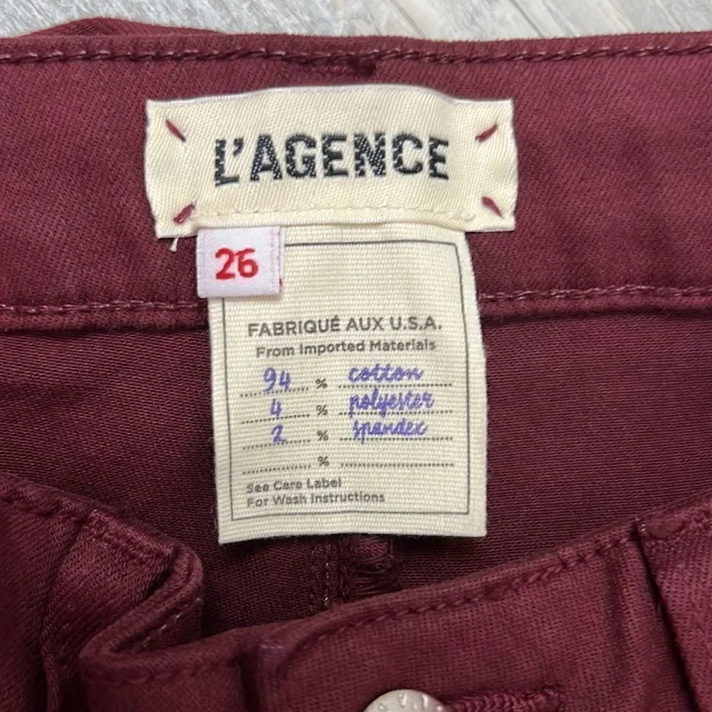 L’Agence Burgundy Margot High rise Garnet Jeans size 26 NWOT